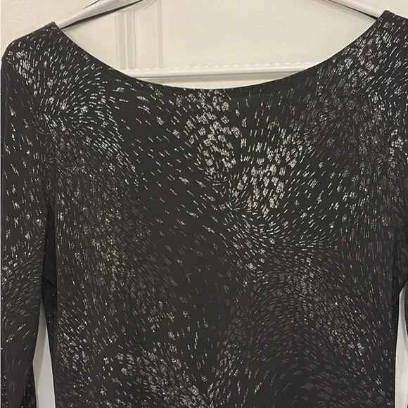 Black Metallic Detail Long Sleeve Women's Dress - Picture 2 of 3